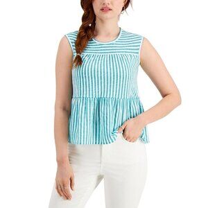 MSRP $34 Style & Co Cotton Striped Tiered Tank Top Green Size S